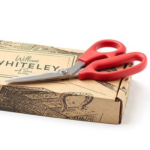William Whiteley Lightweight Kitchen Scissors in full view with packaging.