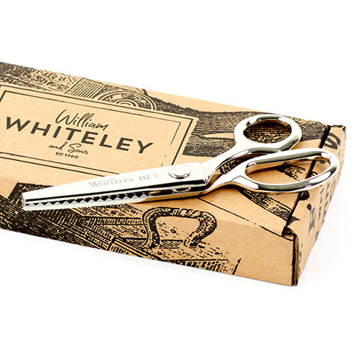 William Whiteley Pinking Shears in full view with packaging.