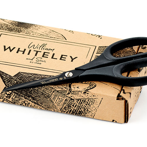 William Whiteley 6Inch Glide Sewing and Upholstery Scissors in full view with packaging.