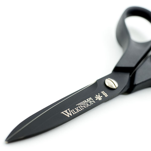 Wilkinson glide Lightweight Dressmaking and Upholstery scissors in detail view of the blade.
