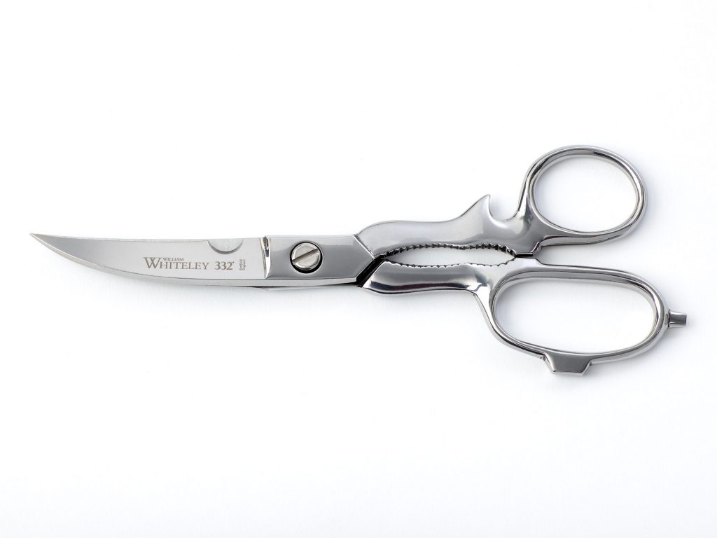 Our stainless steel Classic Kitchen Scissors at front view. These are handmade by craftsmen, dishwasher-friendly and suitable for cutting poultry bones, meat and opening bottles.