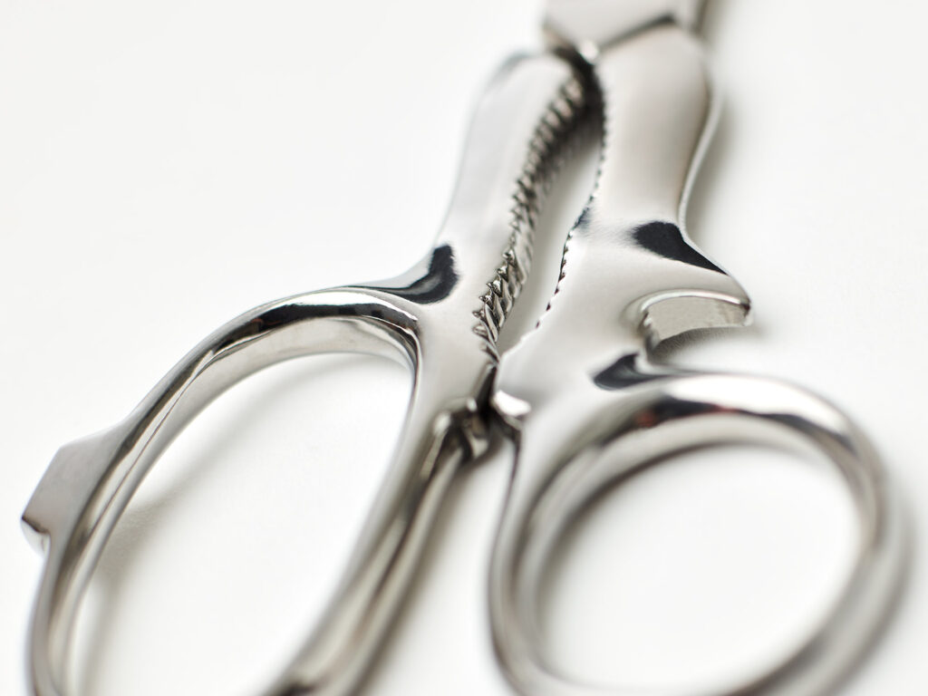 Our stainless steel Classic Kitchen Scissors in detail. Featuring a notch for cutting through bones, an integral bottle and tin opener and a built-in nutcracker function, these multipurpose kitchen scissors are a culinary must-have.