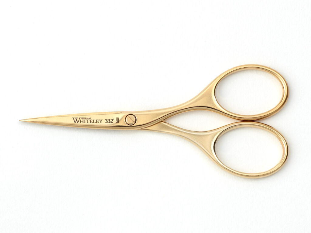 William Whiteley Embroidery Gold Scissors in front view.