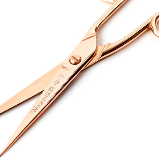 7inch Wilkinson Rose Gold Paper Scissors in detail of the blade.