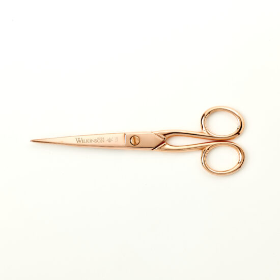 7inch Wilkinson Rose Gold Paper Scissors in front view.