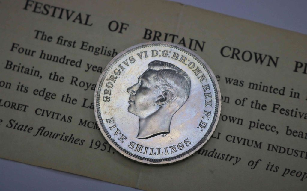 a five shilling Festival of Britain Crown Piece with King George VI