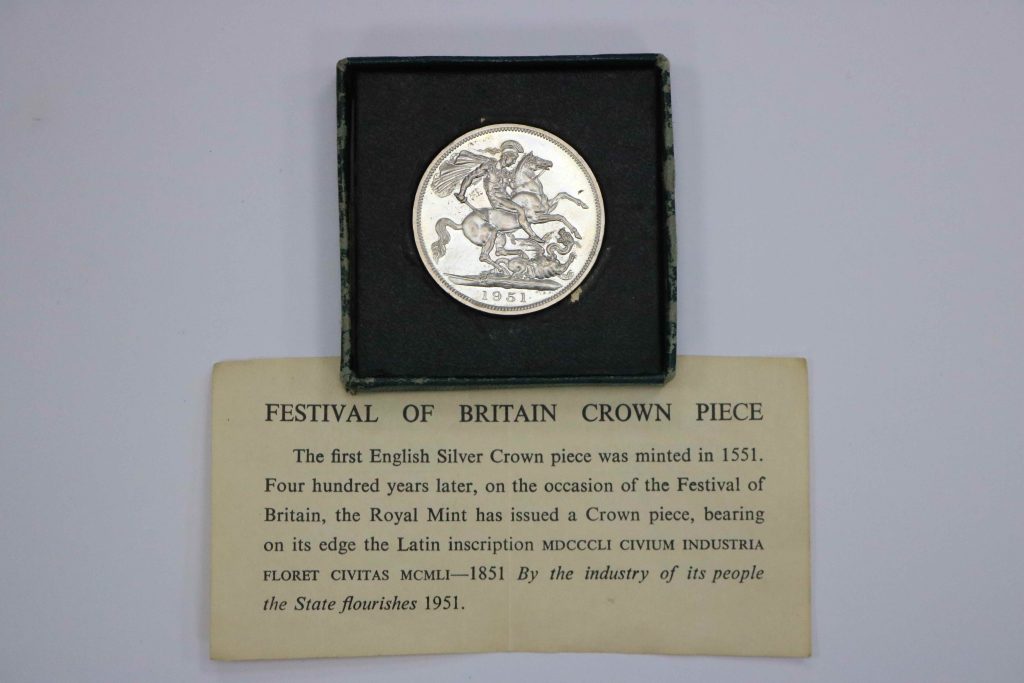 festival of Britain crown piece and certificate