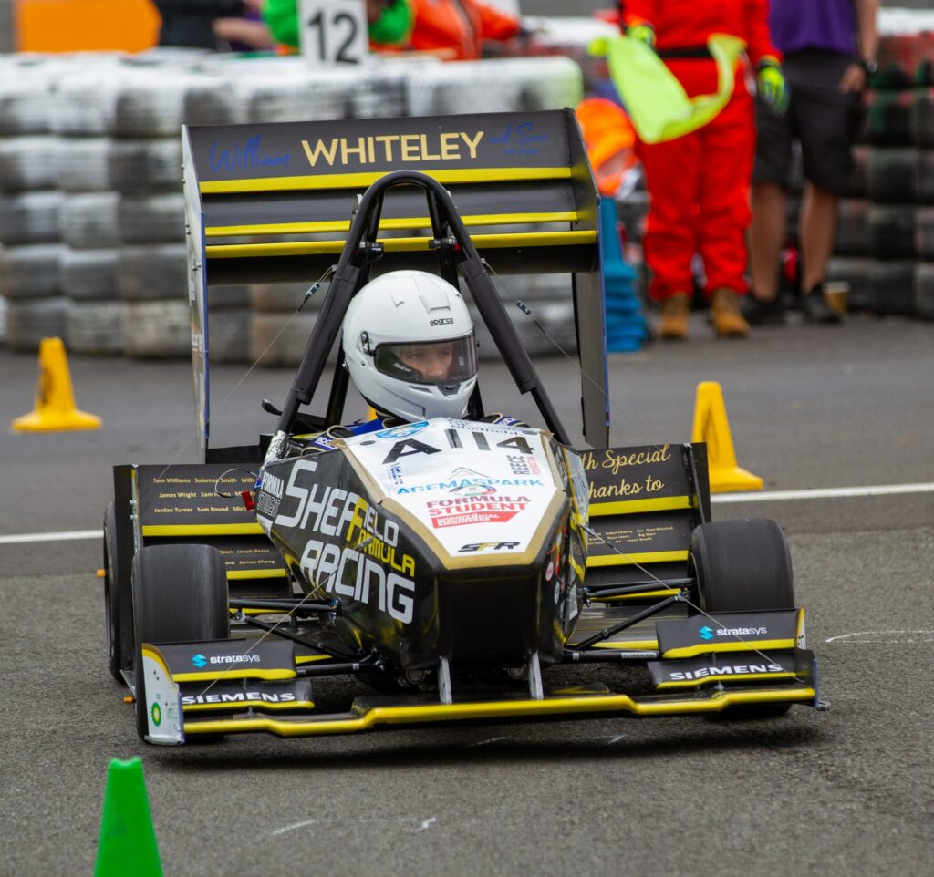 Sheffield Formula Racing preparing carbon fibre components with Whiteley composite shears ahead of Formula Student at Silverstone.