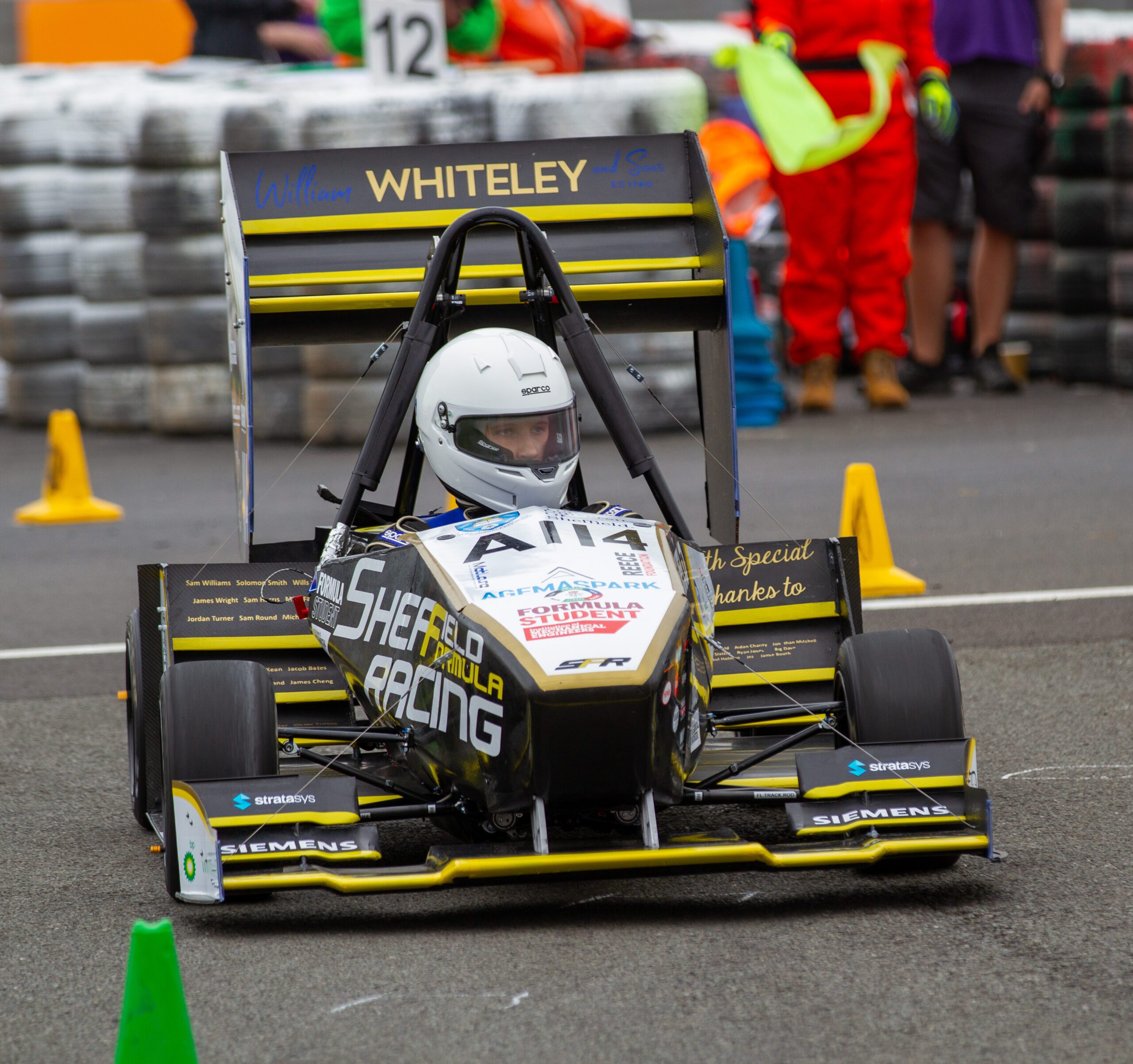 Sheffield Formula Racing preparing carbon fibre components with Whiteley composite shears ahead of Formula Student at Silverstone.