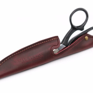 Oxblood leather sheath for 10-inch Whiteley/Wilkinson fabric shears, handmade in Sheffield