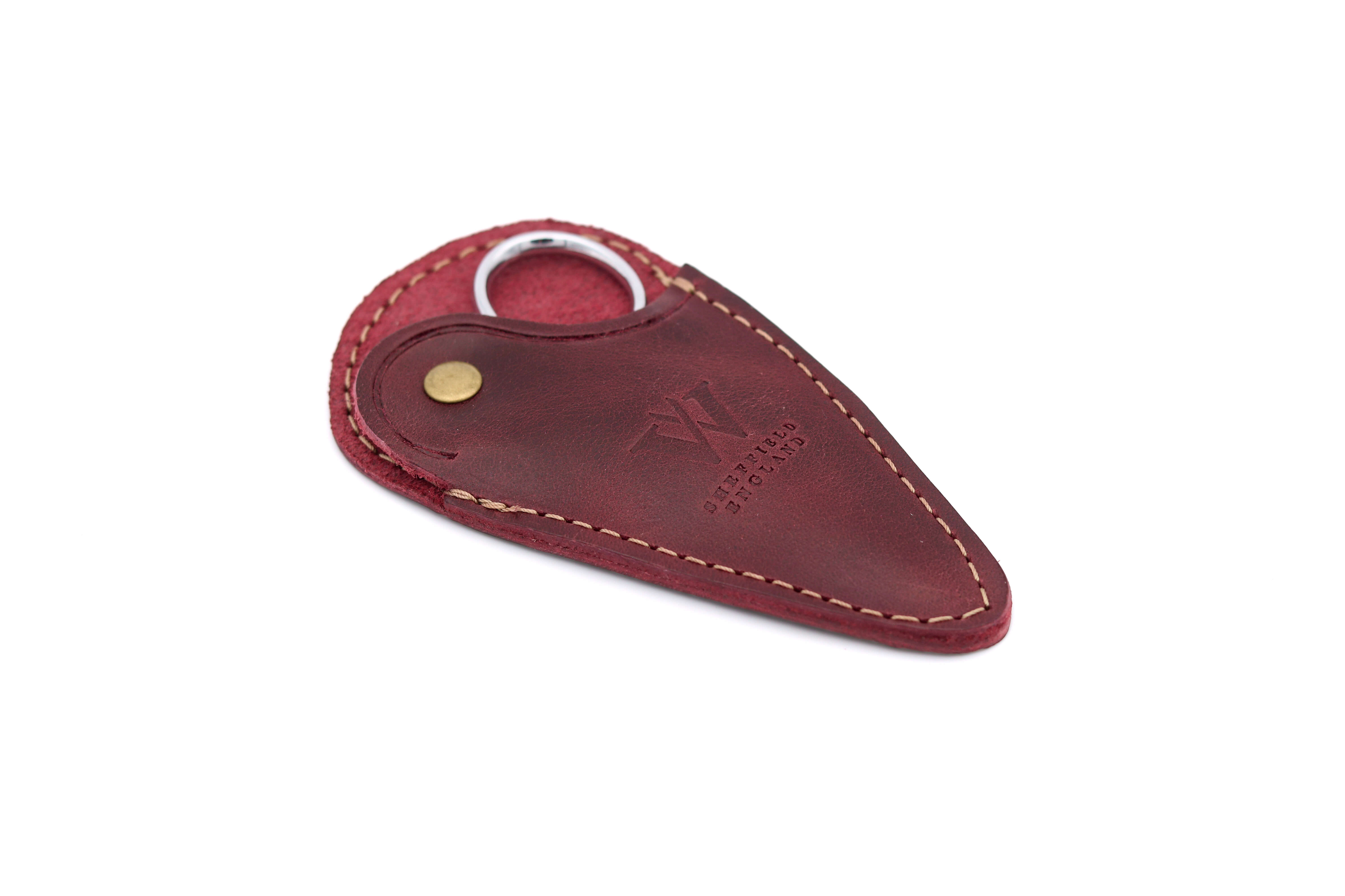 Oxblood leather embroidery scissor sheath handmade in Sheffield for Whiteley needlework scissors