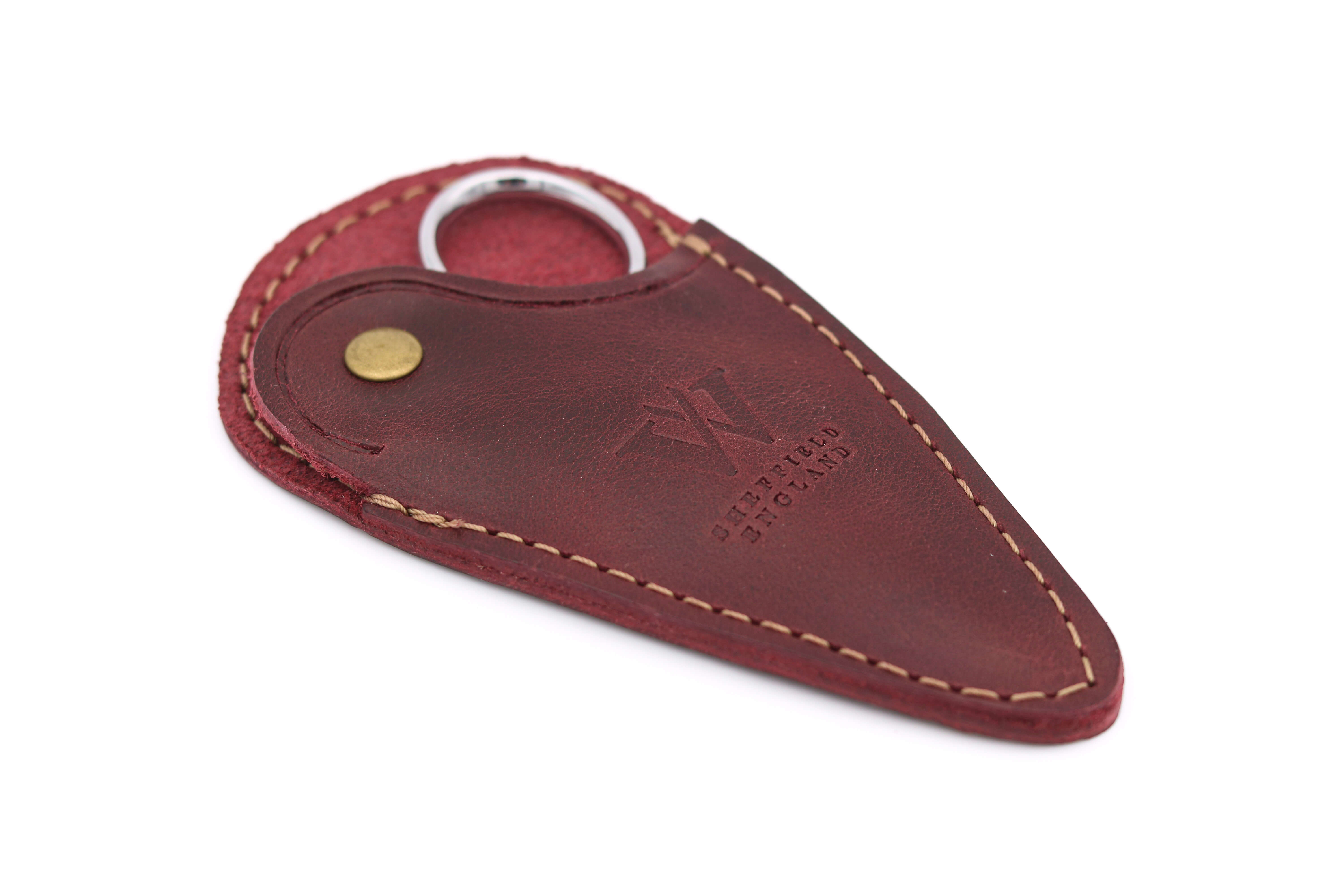 Oxblood leather sheath paired with Whiteley 4-inch embroidery scissors